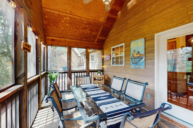 Cozy covered porch at an Ozarks cabin